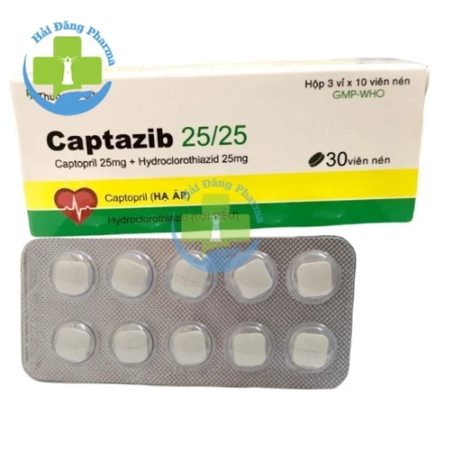 Captazib 25/25 - Hộp 3 vỉ x 10 viên